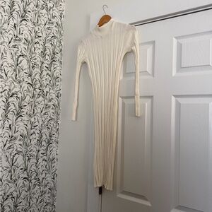 Zara Ribbed Turtleneck Dress (Cream)
